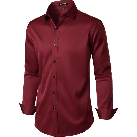 Men's Stretch Wrinkle Free Formal Long Sleeve Slim Fit Button Down Dress Shirts - Picture 3 of 7